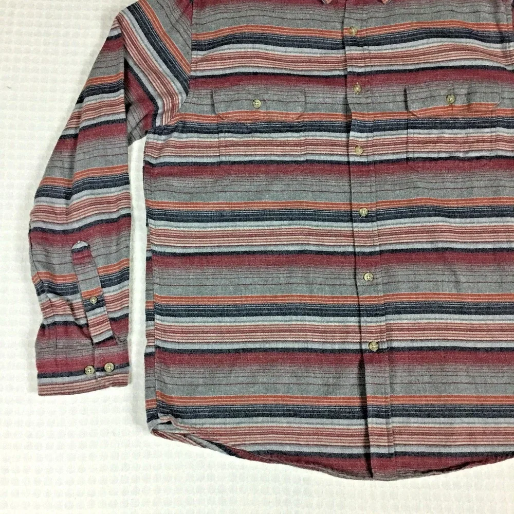Goodfellow & Co Mens Large Gray Red Striped‎ Flannel Button Up Shirt 043160526